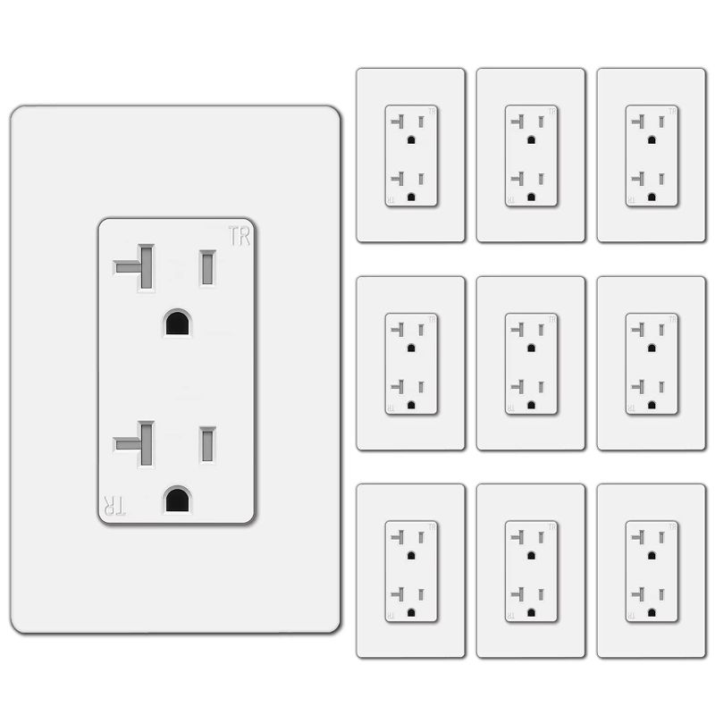 Photo 1 of [10 Pack] BESTTEN 20 Amp Receptacle Outlet with Tamper Resistant, Screwless Wallplate Included, UL Listed, White