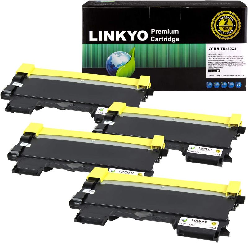 Photo 1 of LINKYO Compatible Toner Cartridge Replacement for Brother TN450 TN-450 TN420 (Black, High Yield, 4-Pack)