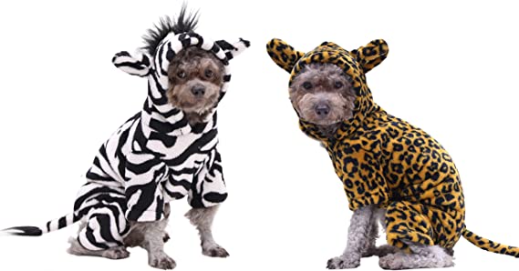 Photo 1 of YAODHAOD Halloween Costumes for Dogs Dog Hoodie Zebra and Leopard Pet Costume Flannel Warm Coat Outfits Clothes for Small Medium Dogs Cats Halloween Cosplay Apparel?2 Pack? SIZE XL 
