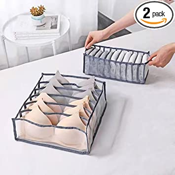 Photo 1 of 2 PACK OF Wardrobe Clothes Organizer 2PCS, Washable 7 Grids Foldable Drawer Organizers for Clothing, Visible Drawer Mesh Separation Box for Jeans, T-shirt, Legging, Skirts, Kid Clothes
