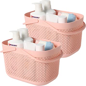 Photo 1 of 2-Pack Plastic Organizer Storage Baskets With Handles and holes,Caddy Organizer For Bathroom Dorm And Kitchen,Portable Bathroom Shower Cleaning Caddy,Storage Bin Basket For Toy (Pink)
