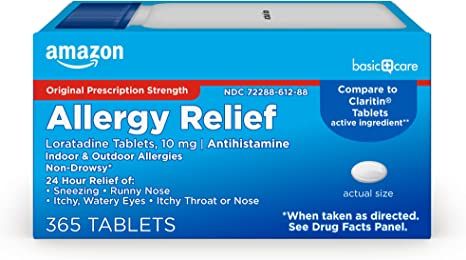 Photo 1 of Amazon Basic Care Allergy Relief Loratadine Tablets 10 mg, White, 365 Count Tablets 365 Count (Pack of 1)