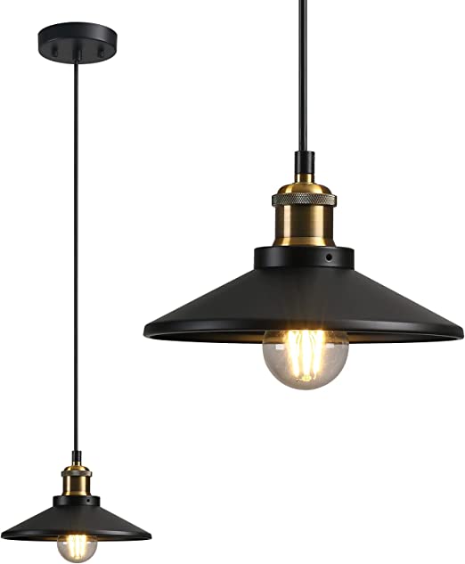 Photo 1 of Industrial Pendant Lighting, Farmhouse Schoolhouse Hanging Light Fixture,Vintage Hanging Light Fixture for Kitchen Island Bedroom Living Room Foyer, Black
