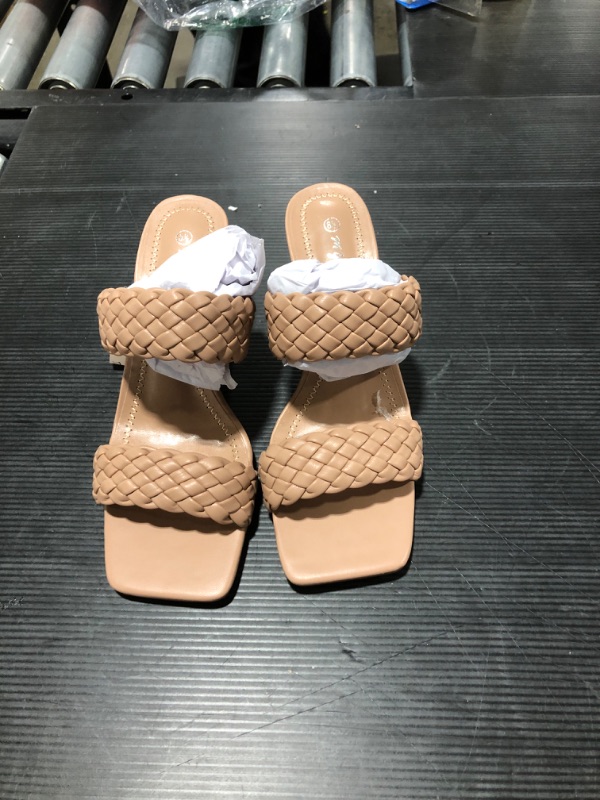Photo 1 of mysoft Women's Braided Heeled Sandals Strappy Square Open Toe Slip On Mules Chunky Block Heels Size 8.5
