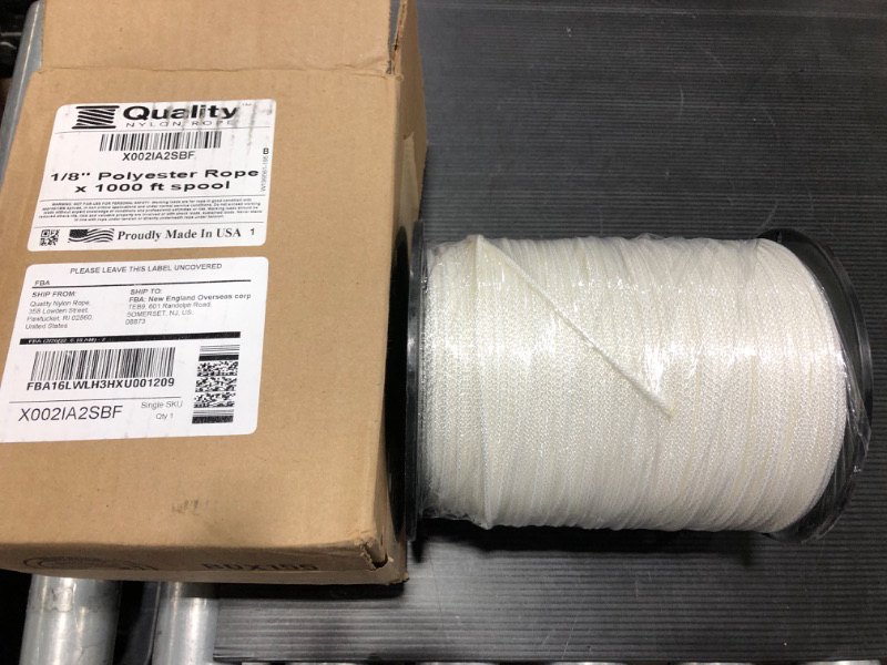 Photo 2 of 1/8 inch White Dacron Polyester Rope - 1000 Foot Spool | Solid Braid - Industrial Grade - High UV and Abrasion Resistance - Low Stretch (#4) 1/8" x 1000 ft spool White