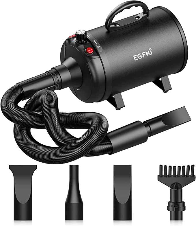 Photo 1 of EGFKI Dog-Hair-Dryer, 5.2HP/ 3800W High Velocity Pet Blow Dryer with Heater for Grooming, Speed Temperature Adjustable Dog Blower Grooming Dryer with 4 Nozzles
