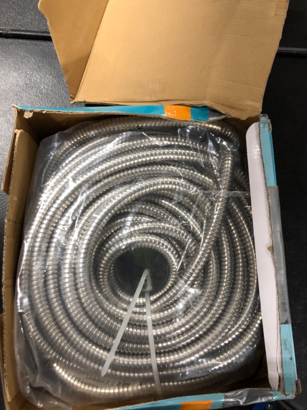 Photo 1 of 360Gadget Metal Garden Hose - 100ft Heavy Duty Stainless Steel Water Hose with 8 Function Sprayer & Metal Fittings, Flexible, Lightweight, No Kink, Puncture Proof Hose for Yard, Outdoors,  100 Feet