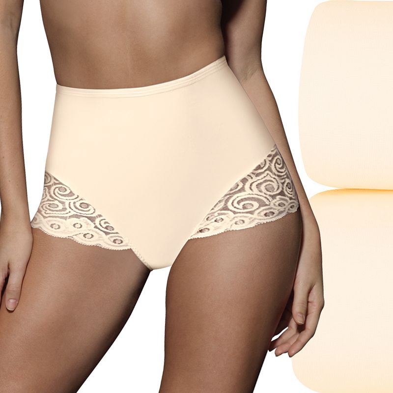 Photo 1 of Bali Women's Firm Tummy-Control Lace Trim Microfiber Brief Underwear 2 Pack  SIZE L 
