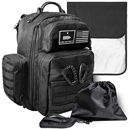 Photo 1 of Dad Diaper Bag - Molle-Style Military Diaper Backpack Made of Rugged 900D Waterproof Polyester with Wider Extra-Long Straps, Pouch for Dirty Diapers, Baby Wipes Dispenser & Insulated Bottle Pockets