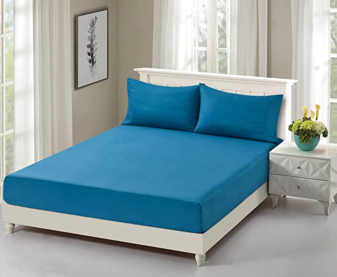 Photo 1 of ENDLESS WARMTH High Weight Microfiber Bed Sheet Set Solid Color Fitted Sheet Flat Sheet and Pillowcase Ultra Soft Bedding Set(Twin Size,Blue)