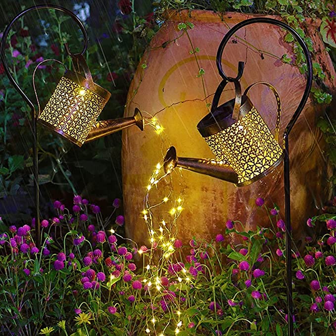 Photo 1 of  Solar Powered Watering Can with Lights, Hanging Solar Lanterns Outdoor, 90 LED Waterfall Fairy Lights Waterproof, Garden Decor for Walkway, Yard, Lawn, Patio, Path