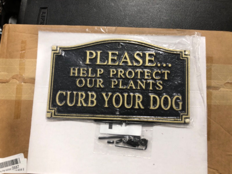 Photo 2 of SmartSign 5.75 x 9.5 inch “Please Help Protect Plants - Curb Your Dog” GardenBoss Statement Plaque with 18 inch Lawn Stake, 375 mil Rustproof Aluminum, Black and Gold, Set of 1-