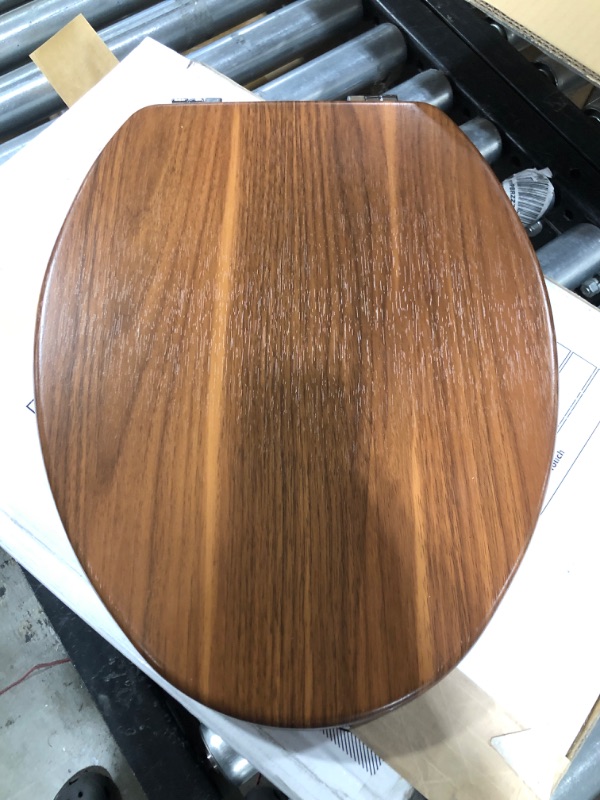 Photo 2 of Angel Shield Toilet Seat Round Wood with Slow Close,Easy Clean,Quick-Release Hinges (Round,Dark Walnut)