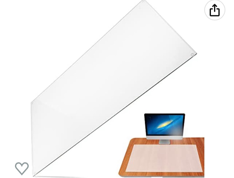 Photo 1 of 20" x 36" Tempered Glass Desk Mat to Protect Your Desk - Sleek Glass Desk Pad for Your Keyboard or Computer Monitor - Clear Desk Mat for Desktop - Dry Erase Desk Pad Made with Sturdy Reinforced Glass