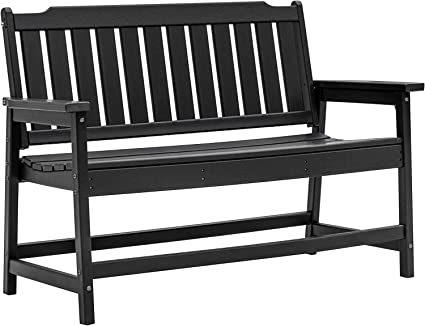 Photo 1 of  48" Outdoor Bench HDPE Recycled Plastic Patio Garden Bench for Porch, Yard, Park, Lawn, Grey + Black
