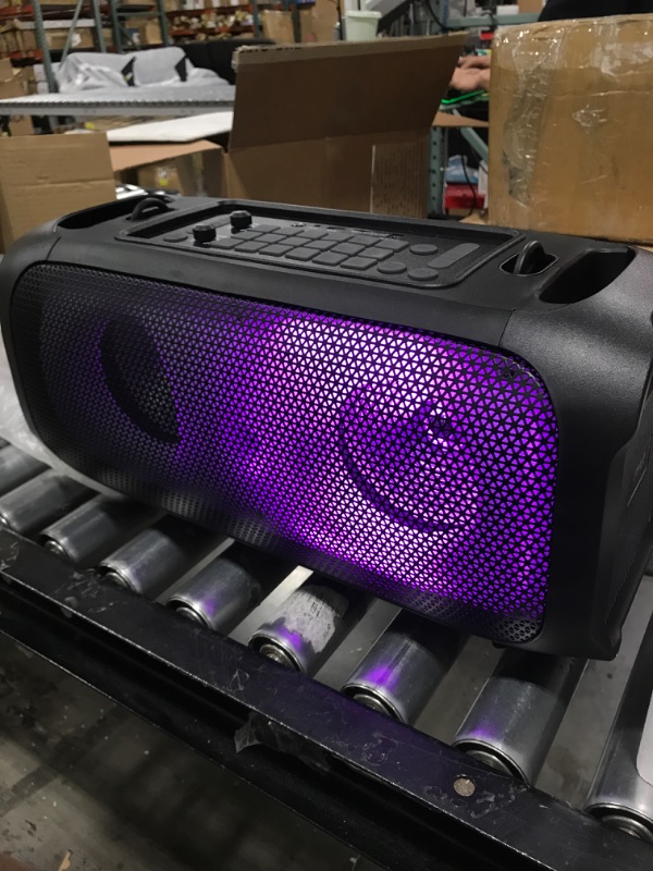 Photo 2 of Pyle Wireless BT Portable Boombox Speaker - 600W Rechargeable Speaker, Portable Barrel Loud Stereo System - DJ Sound Effects, Flashing LED, FM/Aux/MP3/USB/SD/1/4 in, Includes Microphone 