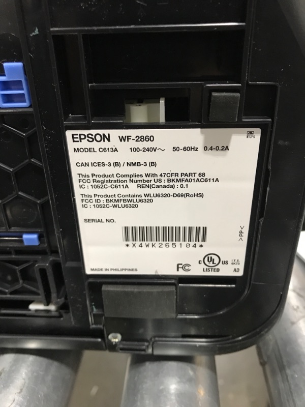 Photo 5 of Epson Workforce WF-2860 All-in-One Wireless Color Printer with Scanner, Copier, Fax, Ethernet, Wi-Fi Direct and NFC, Amazon Dash Replenishment Ready
SER NO.x4wk265104