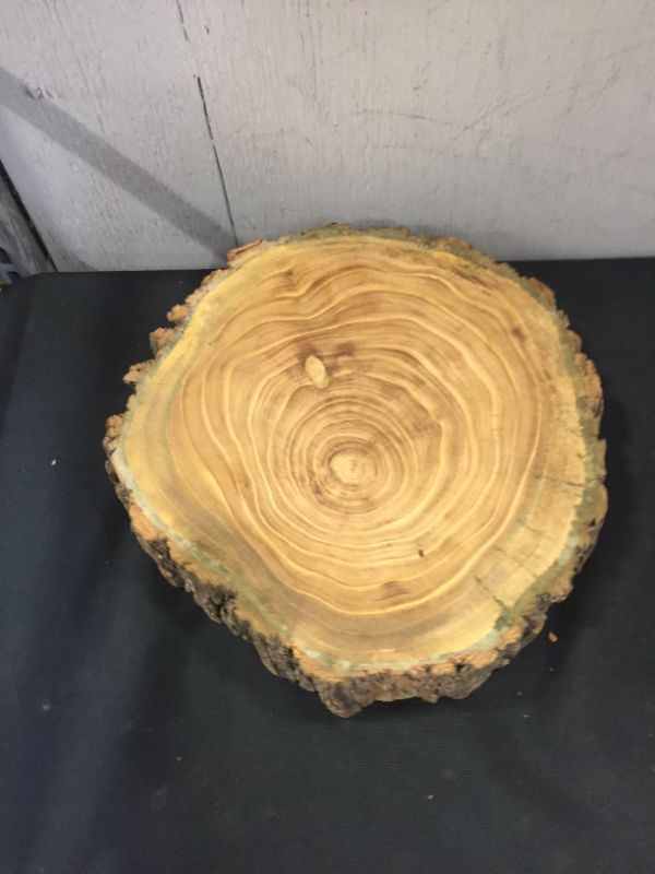 Photo 2 of 11inches-14Inches Dia x2Inches Thick Wooden bark Cake Stand Rustic and Round for Wedding Centerpiece,Cupcake Stand,Country and Natural Decor
