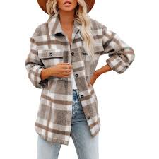 Photo 1 of BTFBM Women's Long Sleeve Button Down Jackets Plaid Flannel Shirts Tops Casual Lapel V Neck Oversized Shackets Blouses Top S