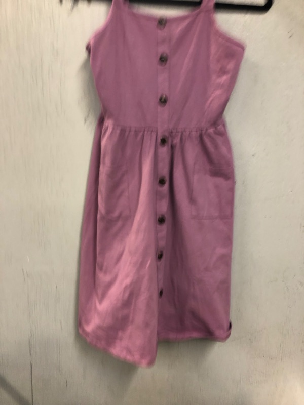 Photo 3 of Arshiner Girl's Spaghetti Strap Button Down Midi Sleeveless Summer Casual Sundress A-line Dress with Pockets (SIZE 12Years)