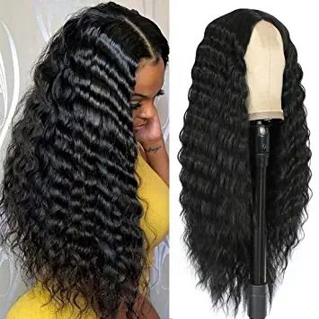 Photo 1 of 28 Inch Synthetic Curly Wigs for Women Long Black Lace Front Wig Synthetic Hair Deep Wave Wig with 4" Simulated Scalp Natural Crimps Curls Hair Replacement Wigs for Daily Party Use 1B#