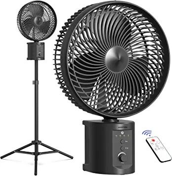 Photo 1 of 20000mAh Oscillating Rechargeable Fan w/Remote, Lasts 50 Hrs,10" Portable Battery Operated Fan w/Extendable Tripod, Strong Airflow, Timer, 7 Speeds, Outdoor Pedestal Fan for Camping Home Hurricane