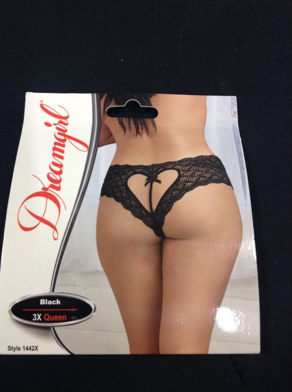 Photo 3 of Heart Stretch Lace Panty W/open Crotch Black 3x -- FACTORY SEALED ---