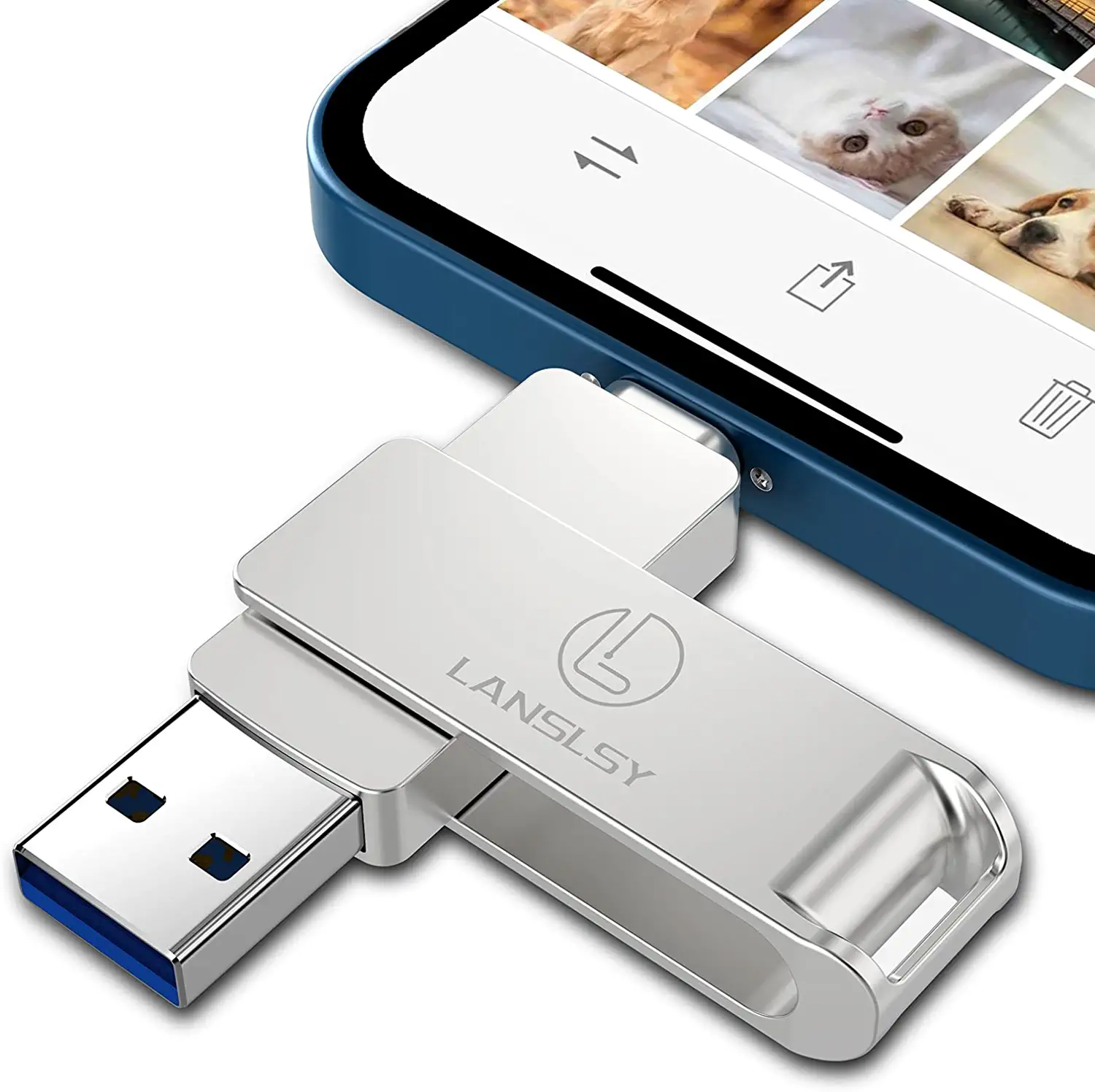 Photo 1 of LANSLSY 256GB Flash Drive for iPhone Photo Stick ,iPhone Flash Drive USB 3.0 External Storage ,3 in 1 iPhone Thumb Drive Memory Stick for iPhone/iPad/Android/PC/Mac (256GB, Silver)