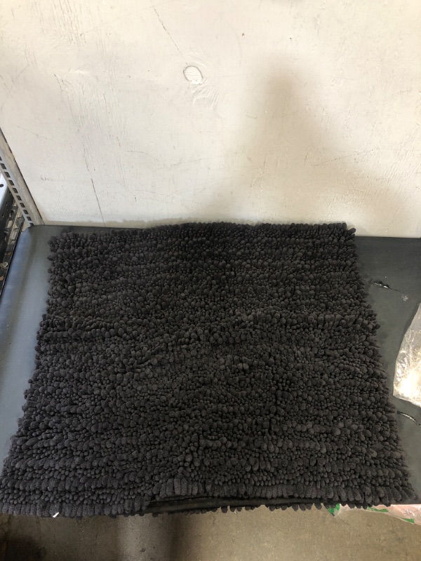 Photo 2 of Bath Rugs Ultra Thick and Soft Texture Bath Mat Chenille Plush Striped Floor Mats Hand Tufted Bath Rug with Non-Slip Backing Door Mat for Kitchen/Entryway (BLACK - 47" x 17")