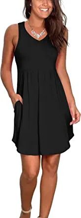 Photo 1 of Atizon Casual Summer T Shirt Dress for Women V Neck Swing Elastic Tunic Short Sundress with Pockets (SIZE: XS) 