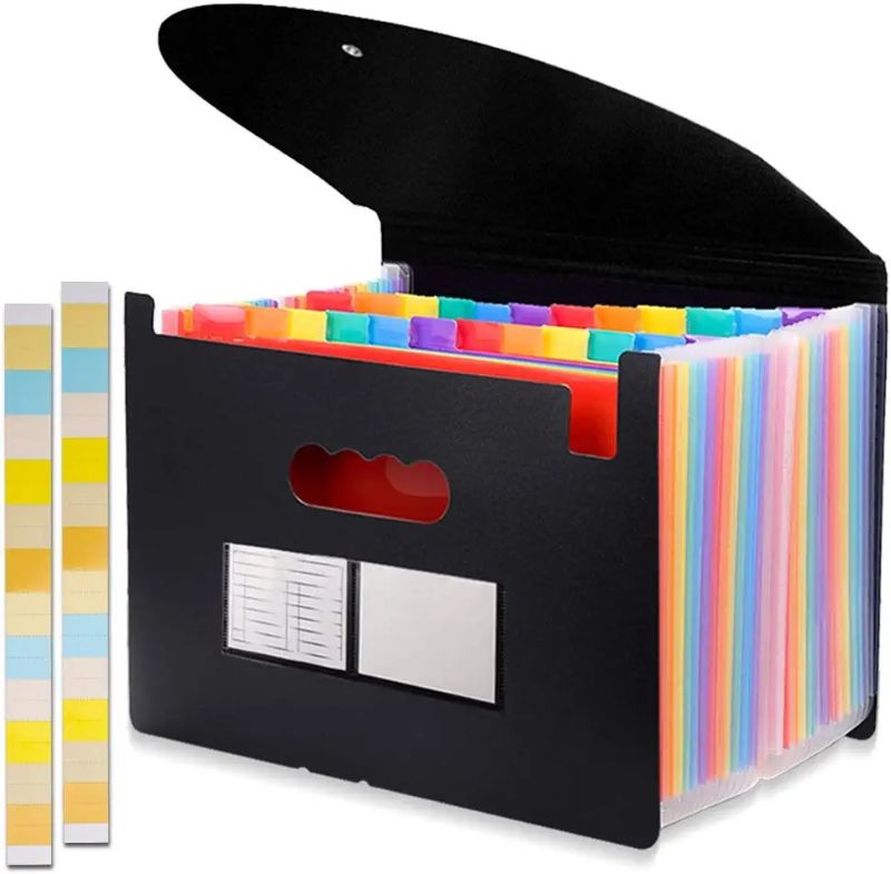 Photo 1 of 24 Pockets Expanding File Folder with Cover Accordian File Organizer Portable A4 Letter Size File Box,High Capacity Plastic Colored Paper Document Organizer Filing Folder Organizer
