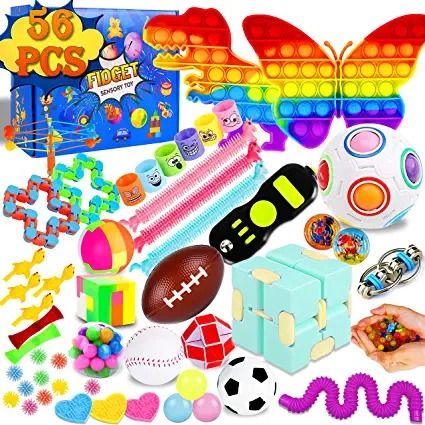 Photo 1 of (56 Pack) Fidget Sensory Toy Box Set Pop Popper Bulk Party Favor Stocking Stuffer Prize Anxiety Autism Stress Game Chest Carnival Prizes Pinata Classroom Treasure Gift for Girls Boys Kids Adults ADHD ---FACTORY SEALED -----
