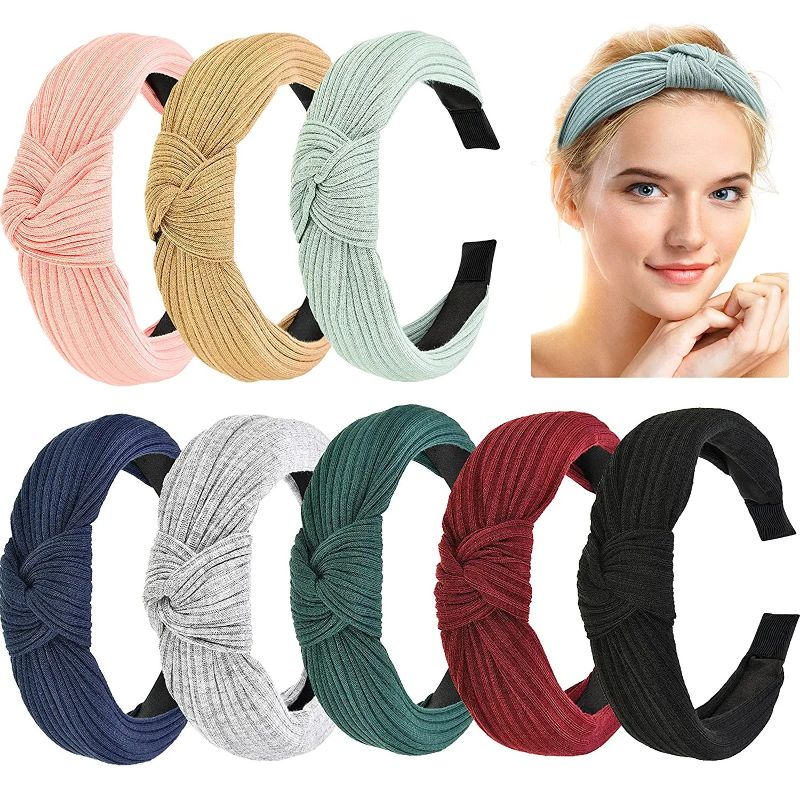 Photo 1 of 8 Pieces Headbands for Women, Knotted Wide Headbands Knotted Wide Turban Headband Cross Knot Hair Bands Elastic Hair Accessories for Women and Girls
