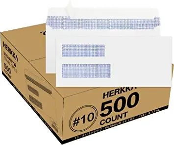 Photo 1 of 500#10 Double Window Security Business Mailing Envelopes - Perfect Size for Multiple Business Statements, Quickbooks Invoices, and Return Envelopes - Number 10 Size 4-1/8 x 9-1/2 - White - 24 LB