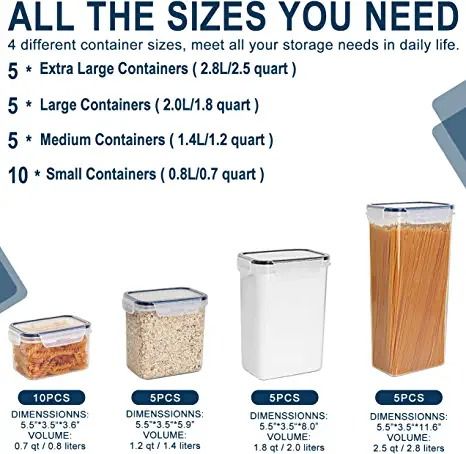 Photo 3 of Airtight Food Storage Containers 25-Piece Set, Kitchen & Pantry Organization, BPA Free Plastic Storage Containers with Lids, for Cereal, Flour, Sugar, Baking Supplies, Labels & Measuring Cups