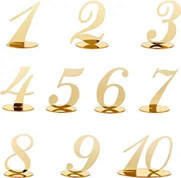 Photo 1 of 1-10 Acrylic Table Numbers Signs Table Number Gold Mirror Wedding Table Numbers with Standing for Parties