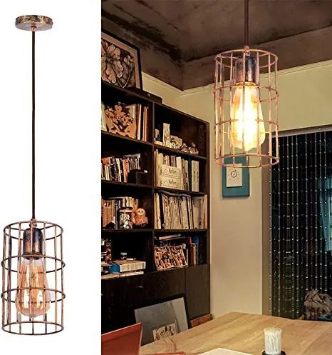 Photo 1 of AIRTWESD Pendant Lights Industrial Chandelier Vintage Metal Cage Retro Hanging Ceiling Light Fixture Vintage Lamp Pendant Light Kitchen Island Cage Antique Farmhouse Light Fixture (No Bulb)