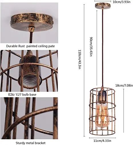 Photo 2 of AIRTWESD Pendant Lights Industrial Chandelier Vintage Metal Cage Retro Hanging Ceiling Light Fixture Vintage Lamp Pendant Light Kitchen Island Cage Antique Farmhouse Light Fixture (No Bulb)