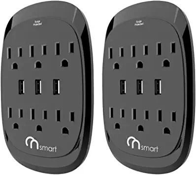 Photo 1 of ONSMART USB Wall Charger Surge Protector 6 Outlets Power Strip with 3 USB Charger 3.4A Output Portable Wall Mount Socket 300 J Surge Protection Charging for Home Office Travel 2 Pack