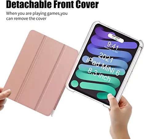 Photo 2 of Valkit Case for iPad Mini 6th Generation 8.3 Inch 2021 with Pencil Holder, Shockproof Protective and Detachable ,Supports Pencil 2 Charging[Auto Sleep/Wake], Rose Gold