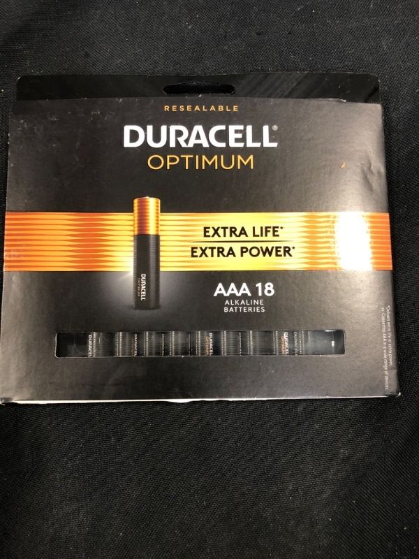 Photo 2 of Duracell Optimum AAA Batteries | Lasting Power Triple A Battery | Alkaline AAA Battery Ideal for Household and Office Devices | Resealable Package for Storage, 18 Count (Pack of 1) Packaging May Vary