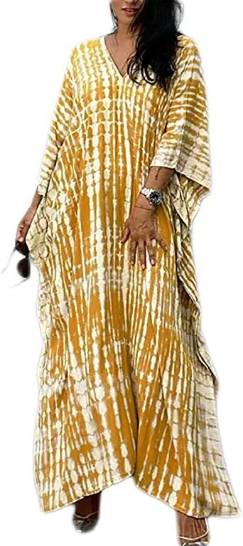 Photo 1 of Bsubseach Women Print Beach Kaftan Dress Short Sleeve Plus Size Bathing Suit Cover Ups ONE SIZE 