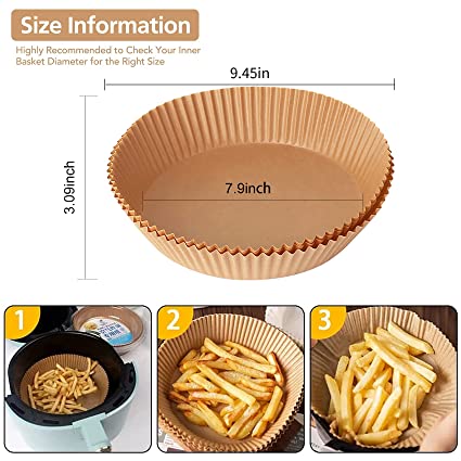 Photo 4 of 50PCS Air Fryer Liners,7.9 Inch Disposable Paper Liner,HIHUOS Non-Stick Oil-Proof Round Large Size Liners Baking Parchment Paper for Baking Roasting Oven Microwave Frying Pan
