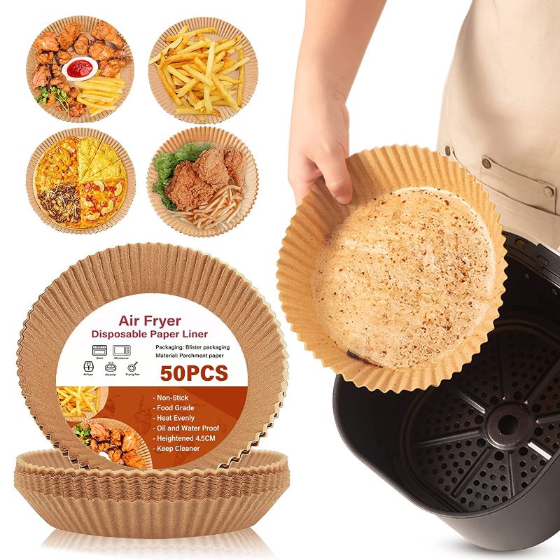 Photo 1 of 50PCS Air Fryer Liners,7.9 Inch Disposable Paper Liner,HIHUOS Non-Stick Oil-Proof Round Large Size Liners Baking Parchment Paper for Baking Roasting Oven Microwave Frying Pan
