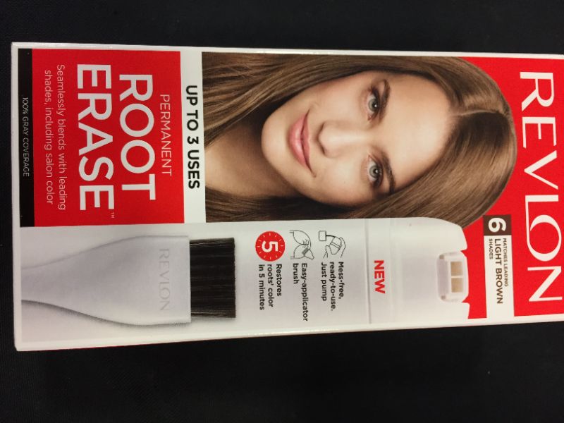 Photo 3 of Permanent Hair Color by Revlon, Permanent Hair Dye, At-Home Root Erase with Applicator Brush for Multiple Use, 100% Gray Coverage, Light Brown (6), 3.2 Fl Oz