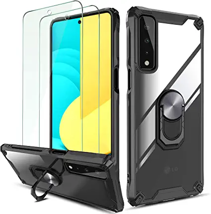 Photo 2 of 2 PACK --QHOHQ Case for LG Stylo 7 5G [Not Fit 4G] with 2 Pack Screen Protector,[360° Rotating Stand] [Military Grade Anti-Fall Protection],Transparent PC Back Cover,Rugged Shockproof Edge Protection -Black
