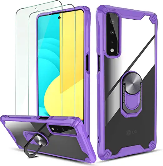 Photo 1 of 2 PACK - QHOHQ Case for LG Stylo 7 5G [Not Fit 4G] with 2 Pack Screen Protector,[360° Rotating Stand] [Military Grade Anti-Fall Protection],Transparent PC Back Cover,Rugged Shockproof Edge Protection-Purple
