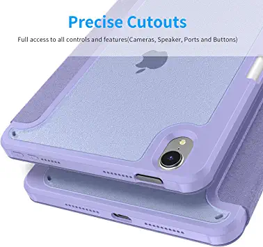 Photo 1 of Bokeer iPad Mini 6 Case/iPad Mini 6th Generation Case with Pencil Holder, Hard PC Translucent Frosted Back with Soft Edge Bumper, Support Auto Sleep/Wake (Purple)
