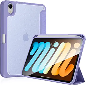 Photo 1 of Bokeer iPad Mini 6 Case/iPad Mini 6th Generation Case with Pencil Holder, Hard PC Translucent Frosted Back with Soft Edge Bumper, Support Auto Sleep/Wake (Purple)
