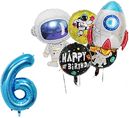 Photo 1 of 5Pcs Rocket Balloons Party Supplies Spaceman Mylar Balloon for Birthday Balloon Bouquet Decorations, Outer Space Theme, Baby Shower, Home Office Decor, Birthday Backdrop (6th)
